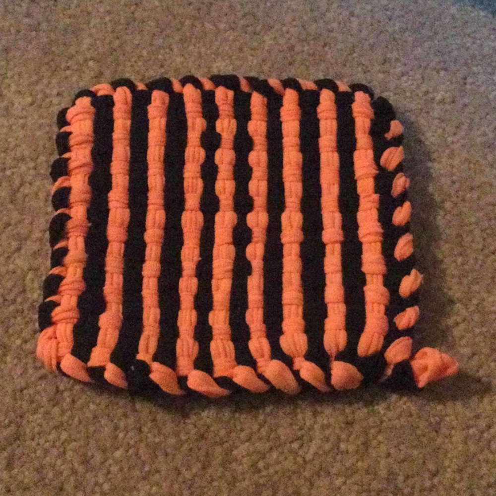 Handmade Black and Orange Woven Pot Holder